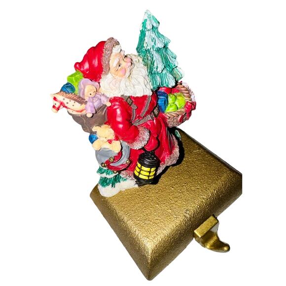 Vintage Hand Painted Santa Christmas Stocking Hanger Holder With Cast Iron Base - Picture 3 of 12